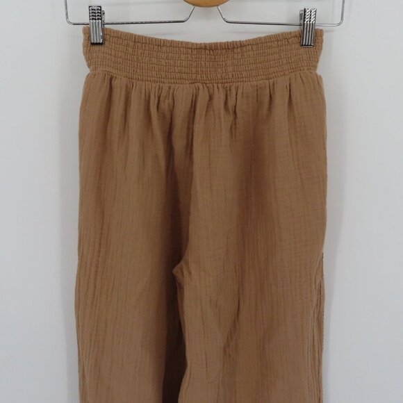 Aerie Women Small Brown Wide Leg Slit Slip On Pants Pockets Ruched Waistband - Picture 8 of 15